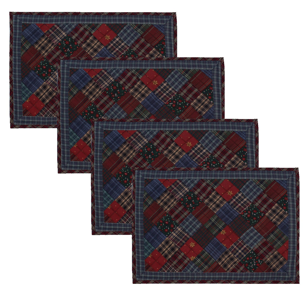 Quilted placemat & table mat patchwork winter mix country plaid, calico print by HOME HEART Brands( made in INDIA)