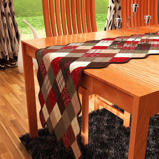 Quilted Table Runner & Toppers country plaid print mix Patchwork by HOME HEART Brands(Made in India)