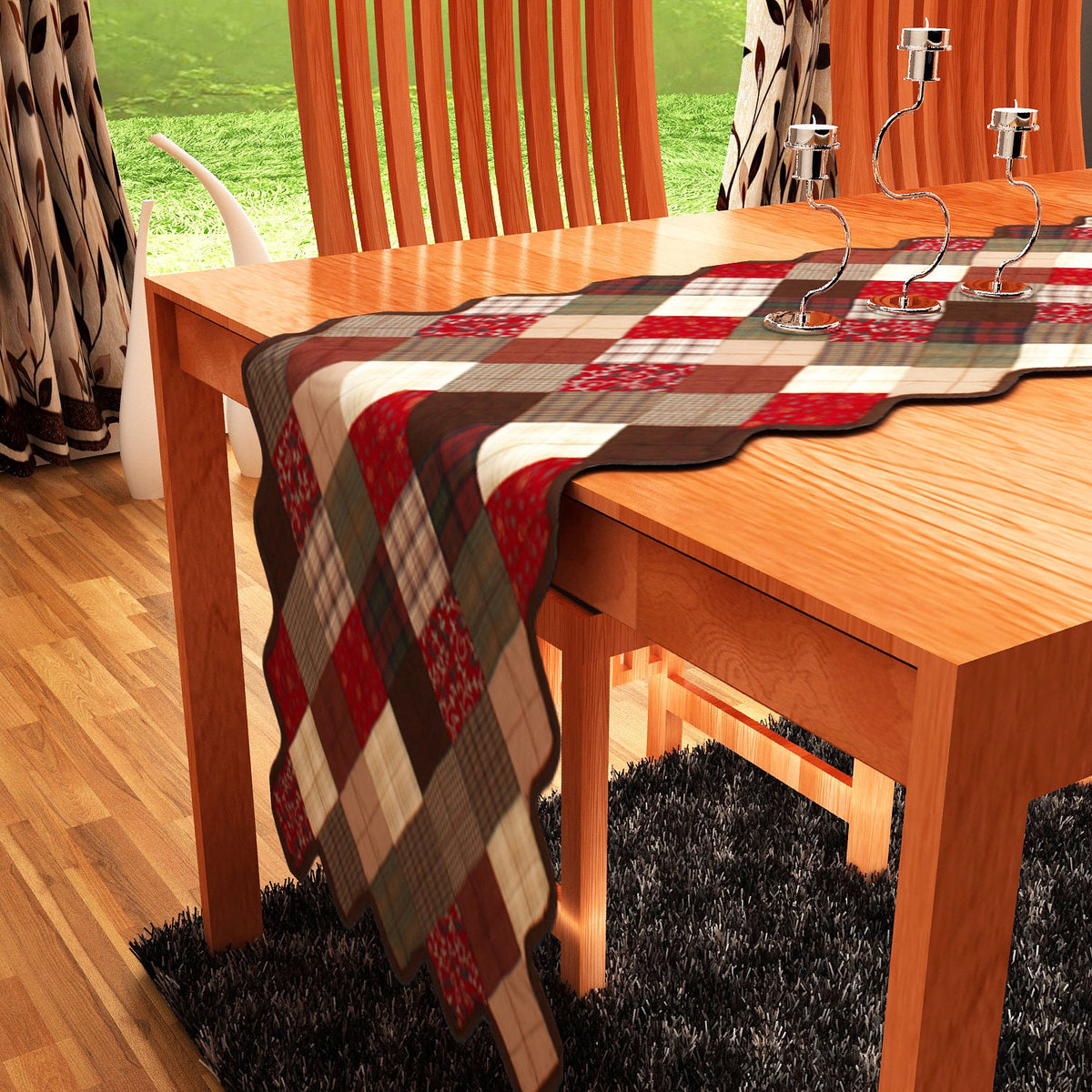 Quilted Table Runner & Toppers country plaid print mix Patchwork by HOME HEART Brands(Made in India)