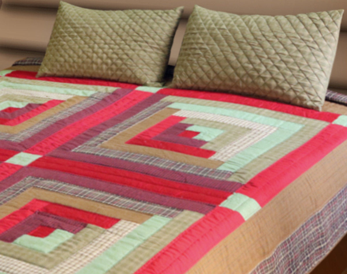 Hand Quilted bedspread quilts primitive log cabin patchwork Design Mix Plaid Fabric by HOME HEART Brands (made in INDIA)