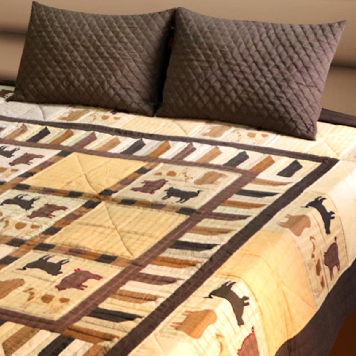 Hand Quilted bedspread quilts primitive farm animal patchwork & embroidered Design Mix Plaid Fabric by HOME HEART Brands (made in INDIA)