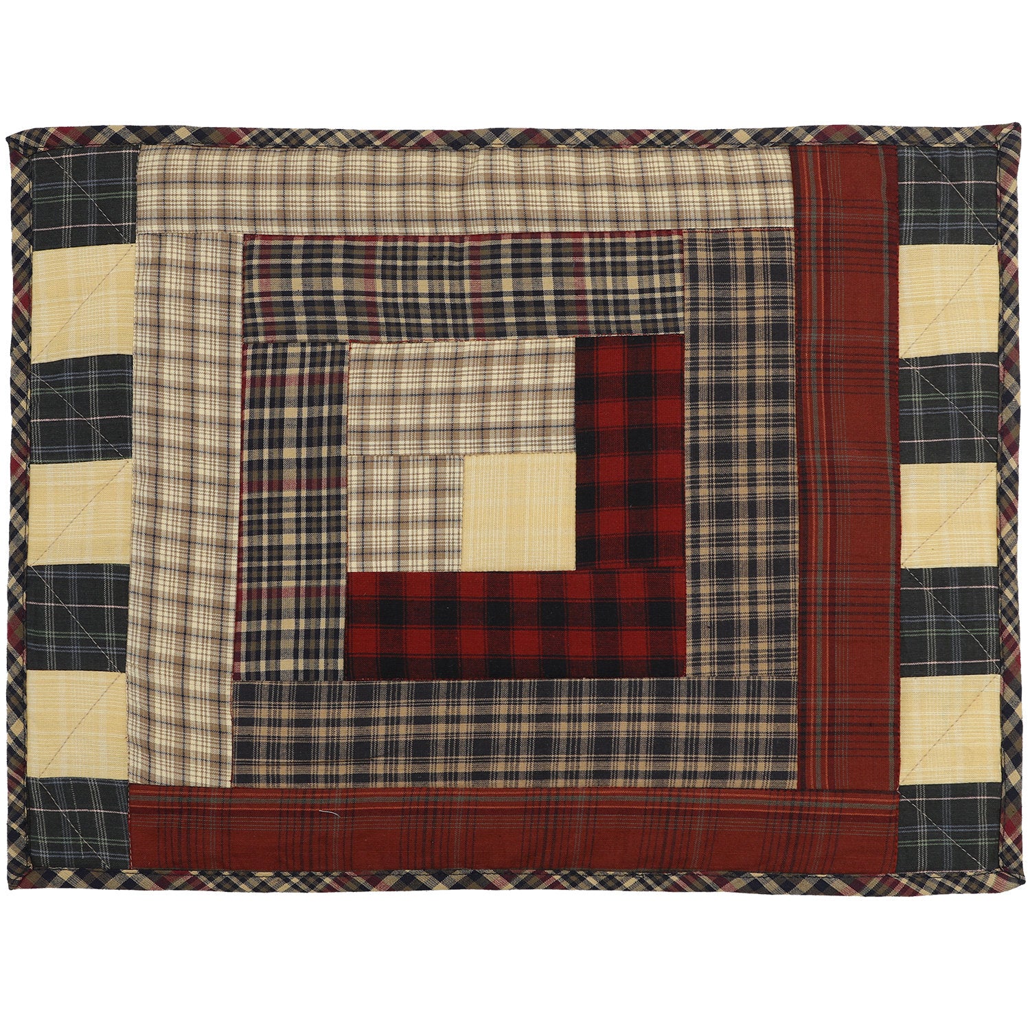 Quilted placemat Tablemat patchwork 14"X19" Colonial Country Log Cabin by HOME HEART Brands(Made in India)