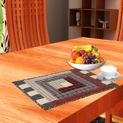 Quilted placemat Tablemat patchwork 14"X19" Colonial Country Log Cabin by HOME HEART Brands(Made in India)