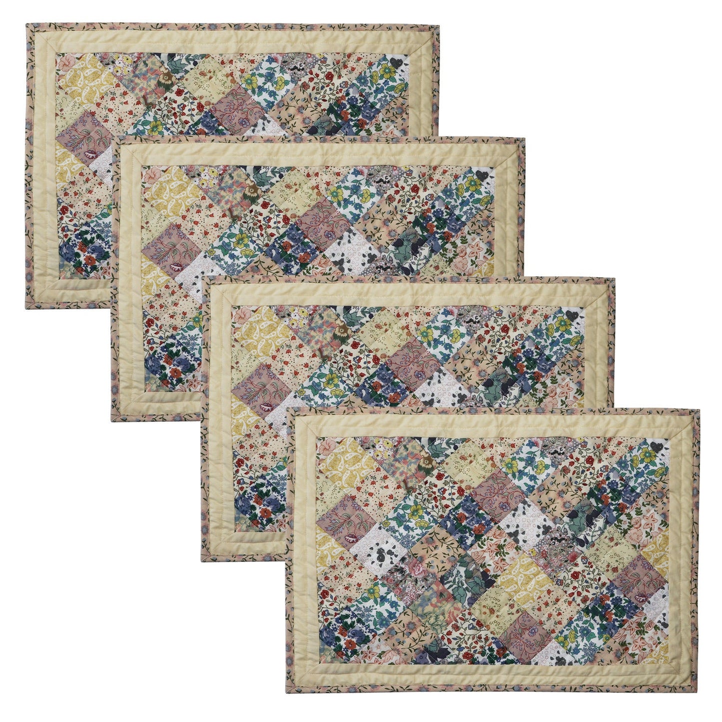 quilted placemats tablemats patchwork Calico Country Floral 14"X19" by HOME HEART Brands (Made in India)