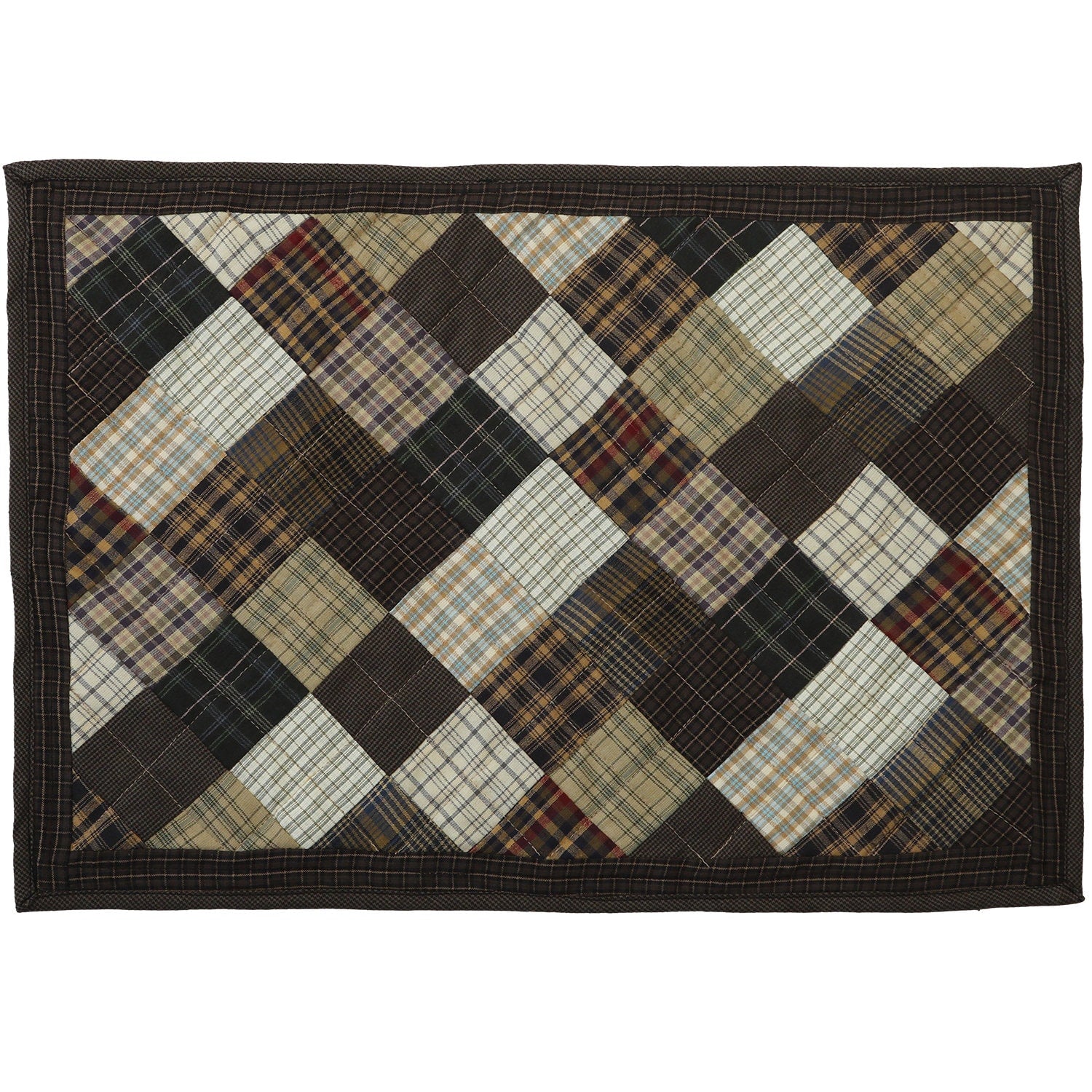 Quilted placemats/Table mat patchwork country Farm Mix plaid 14"X19" by HOME HEART Brands(Made in India)