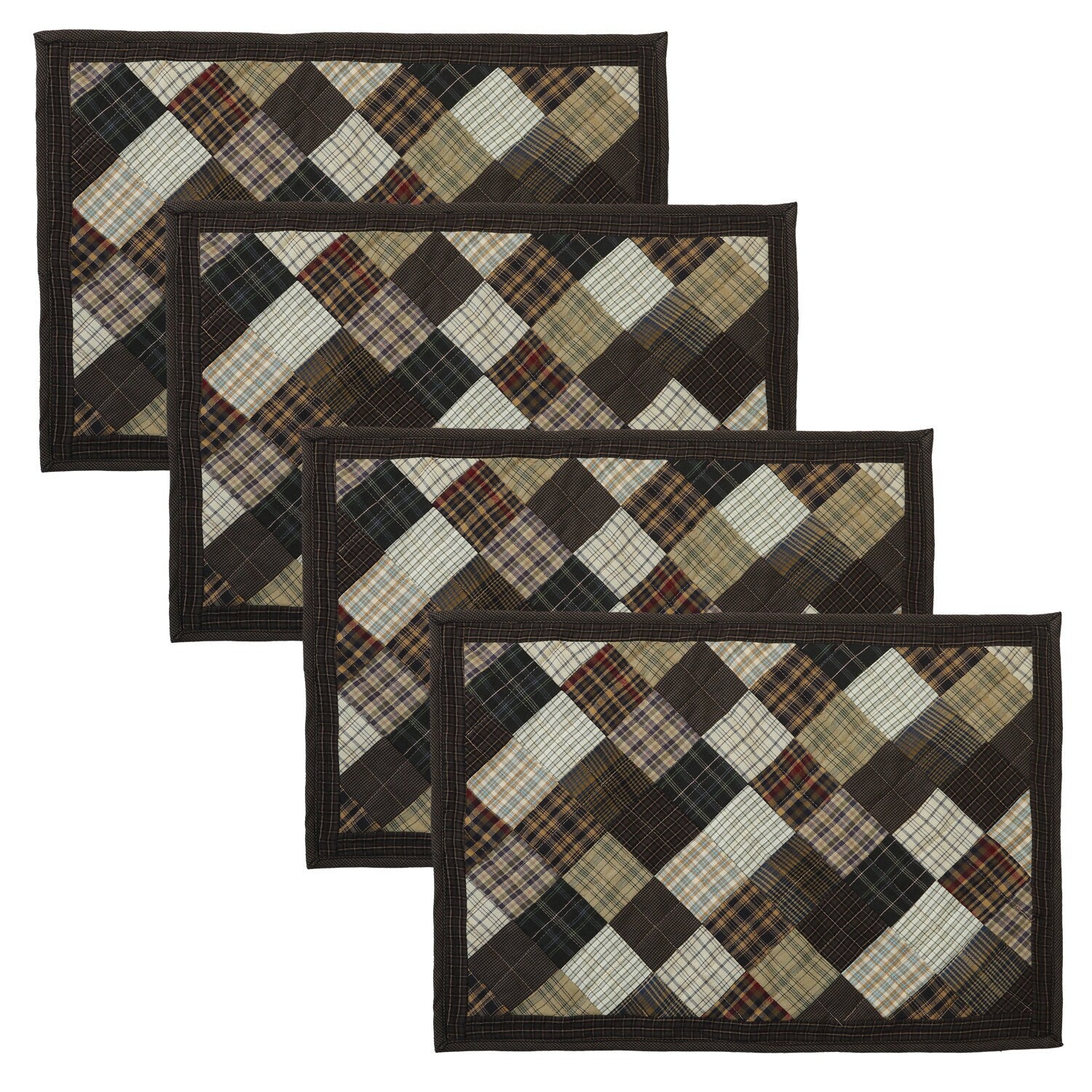 Quilted placemats/Table mat patchwork country Farm Mix plaid 14"X19" by HOME HEART Brands(Made in India)