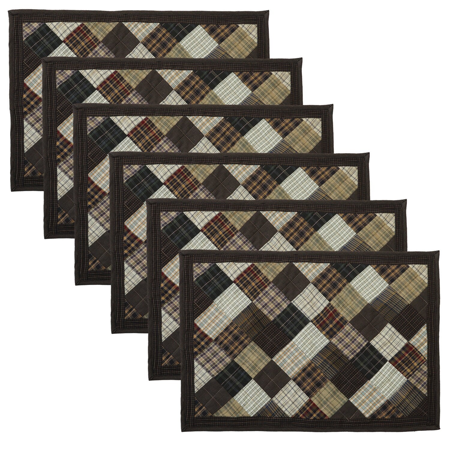Quilted placemats/Table mat patchwork country Farm Mix plaid 14"X19" by HOME HEART Brands(Made in India)
