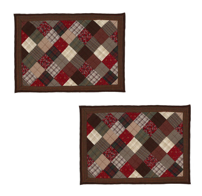 Quilted placemat & table mat patchwork red brown country  plaid, calico print by HOME HEART Brands( made in INDIA)