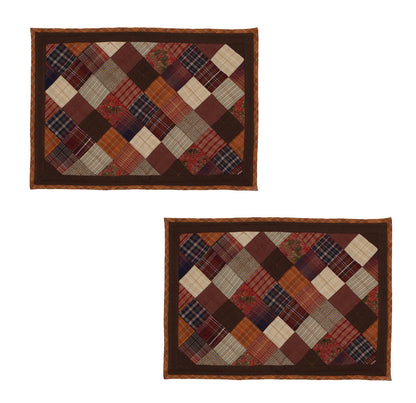 Quilted placemat & table mat patchwork autumn mix country plaid, calico print by HOME HEART Brands( made in INDIA)