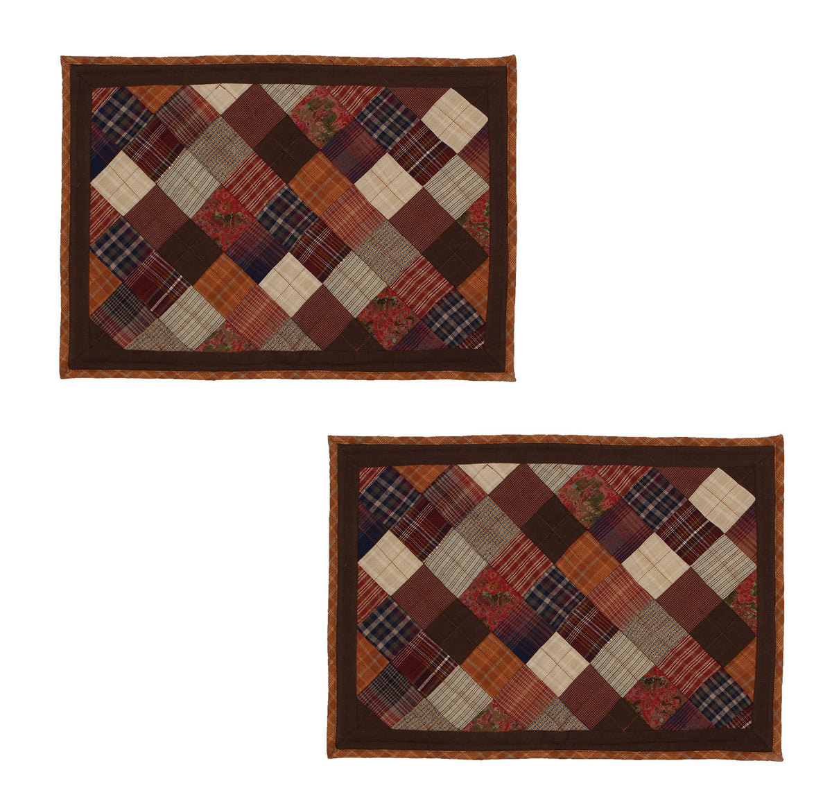 Quilted placemat & table mat patchwork autumn mix country plaid, calico print by HOME HEART Brands( made in INDIA)