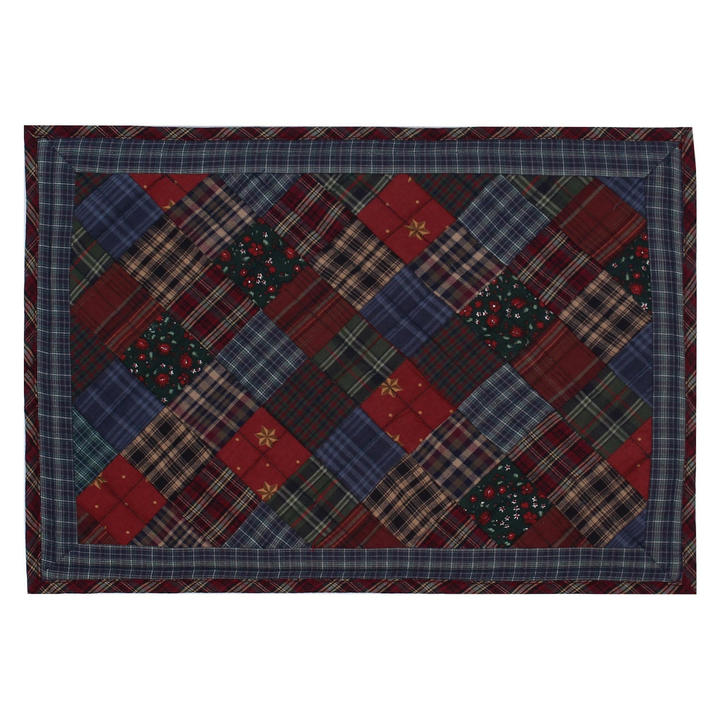 Quilted placemat & table mat patchwork winter mix country plaid, calico print by HOME HEART Brands( made in INDIA)