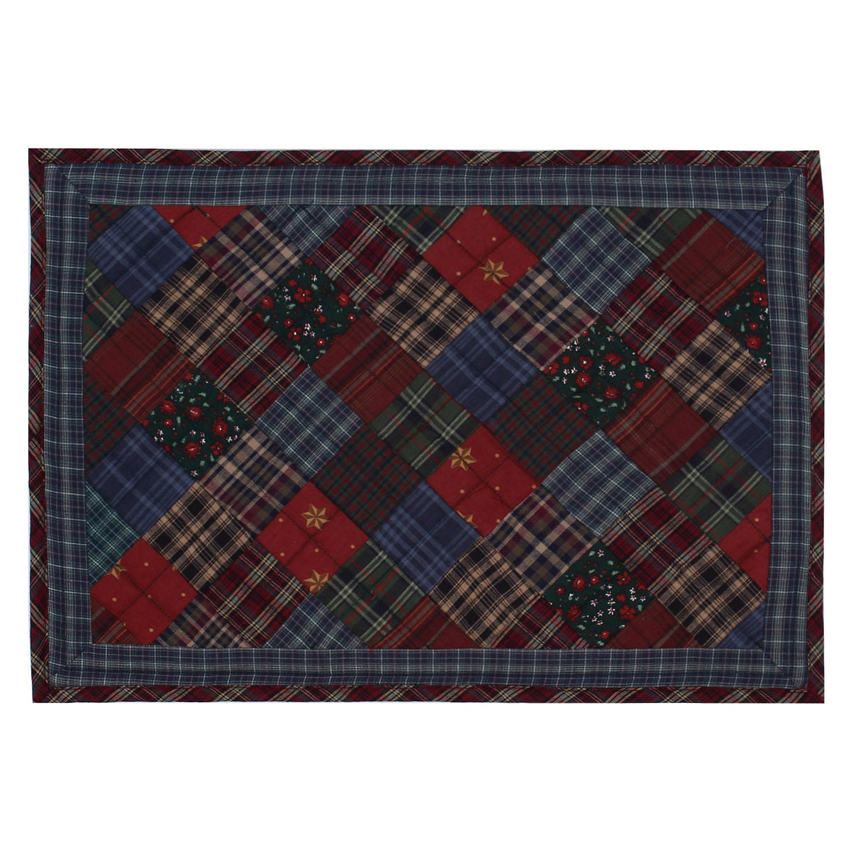 Quilted placemat & table mat patchwork winter mix country plaid, calico print by HOME HEART Brands( made in INDIA)