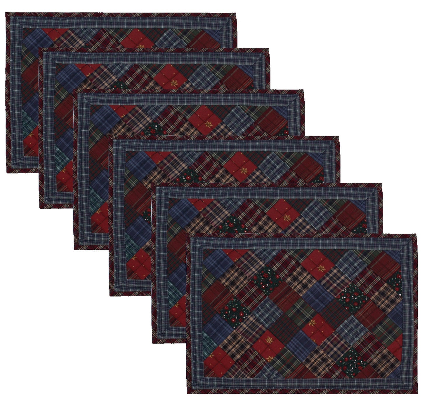 Quilted placemat & table mat patchwork winter mix country plaid, calico print by HOME HEART Brands( made in INDIA)