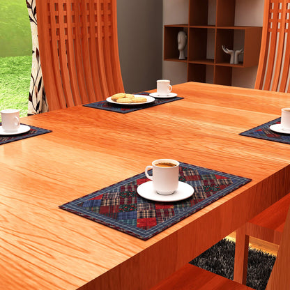 Quilted placemat & table mat patchwork winter mix country  plaid, calico print by HOME HEART Brands( made in INDIA)