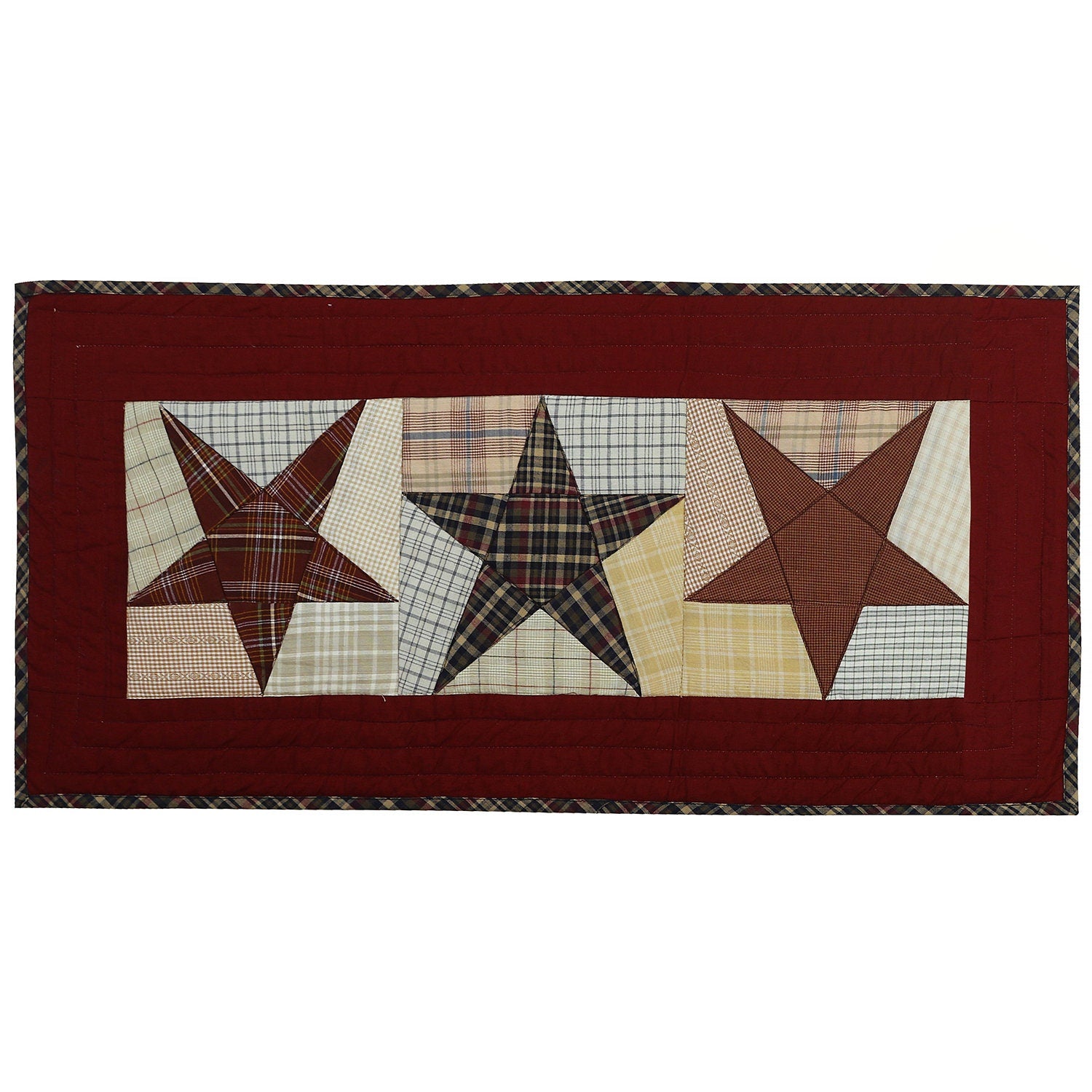 Quilted Table Runner & Toppers patchwork colonial country star primitive plaid by HOME HEART Brands( made in INDIA)