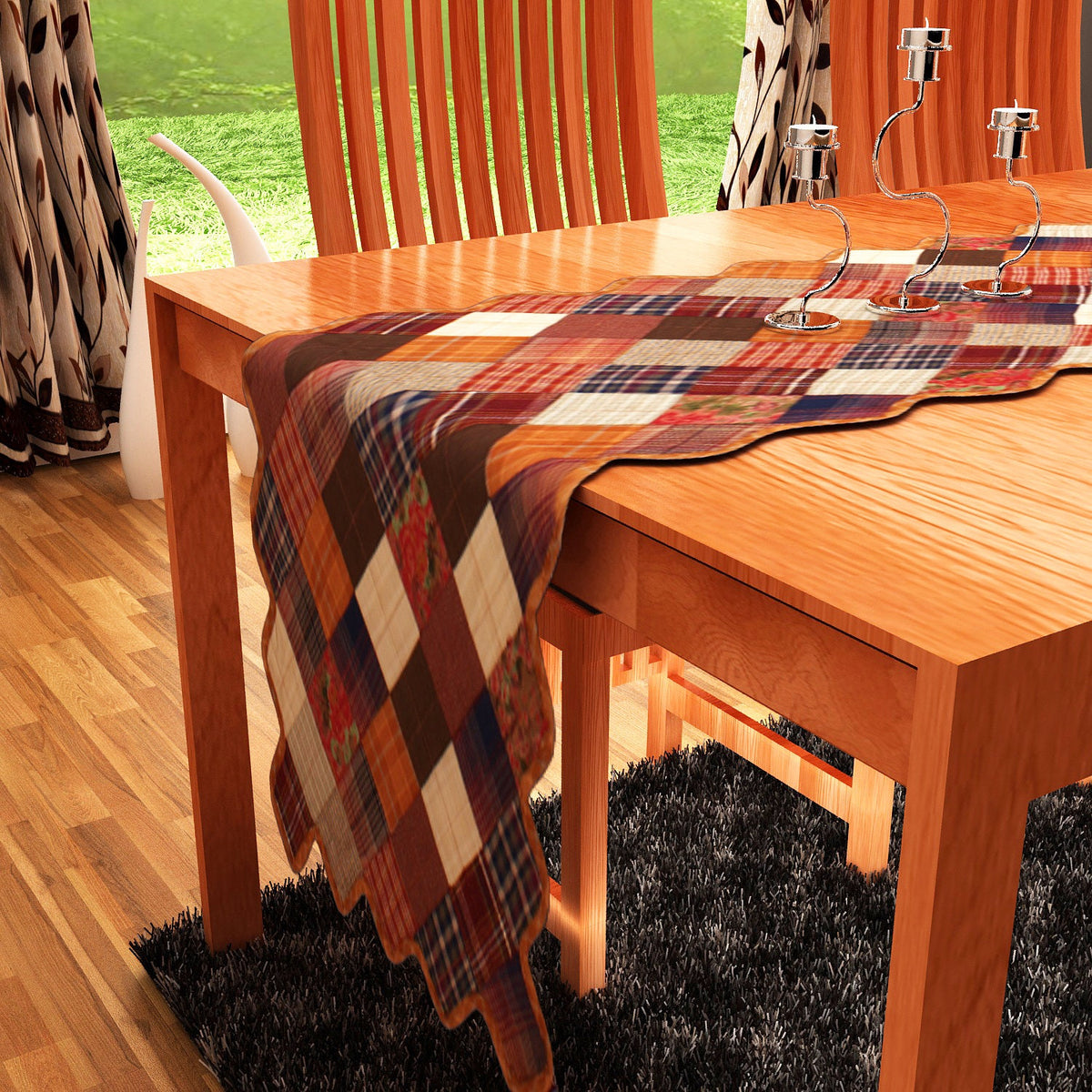 Quilted Table Runner & Toppers patchwork autumn fall mix country plaid, calico print by HOME HEART Brands( made in INDIA)