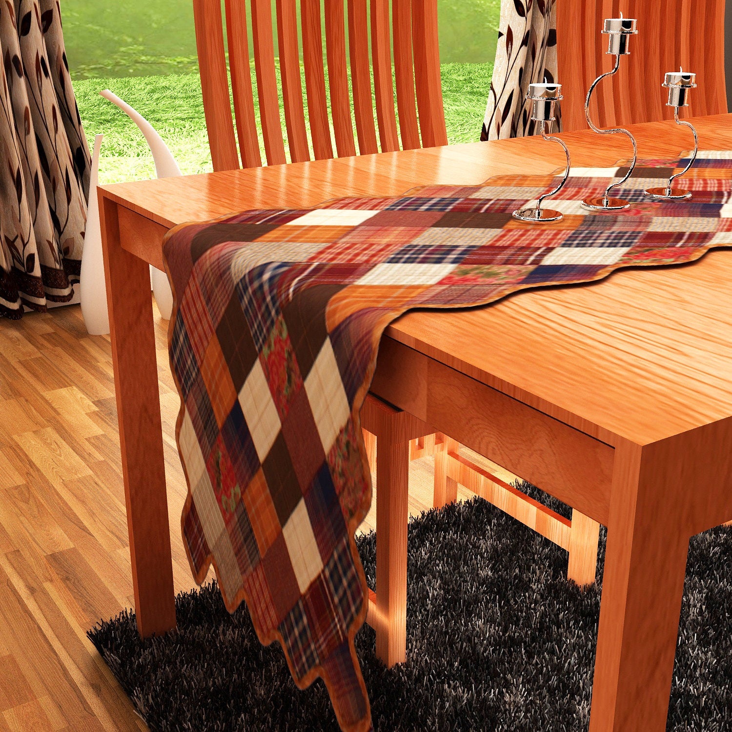 Quilted Table Runner & Toppers patchwork autumn fall mix country plaid, calico print by HOME HEART Brands( made in INDIA)