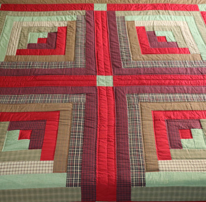 Hand Quilted bedspread quilts primitive log cabin patchwork Design Mix Plaid Fabric by HOME HEART Brands (made in INDIA)