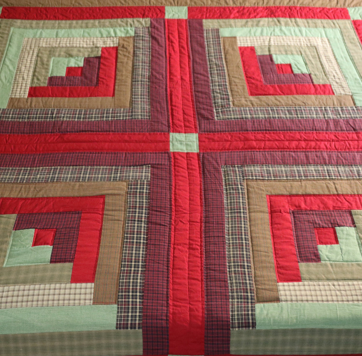 Hand Quilted bedspread quilts primitive log cabin patchwork Design Mix Plaid Fabric by HOME HEART Brands (made in INDIA)
