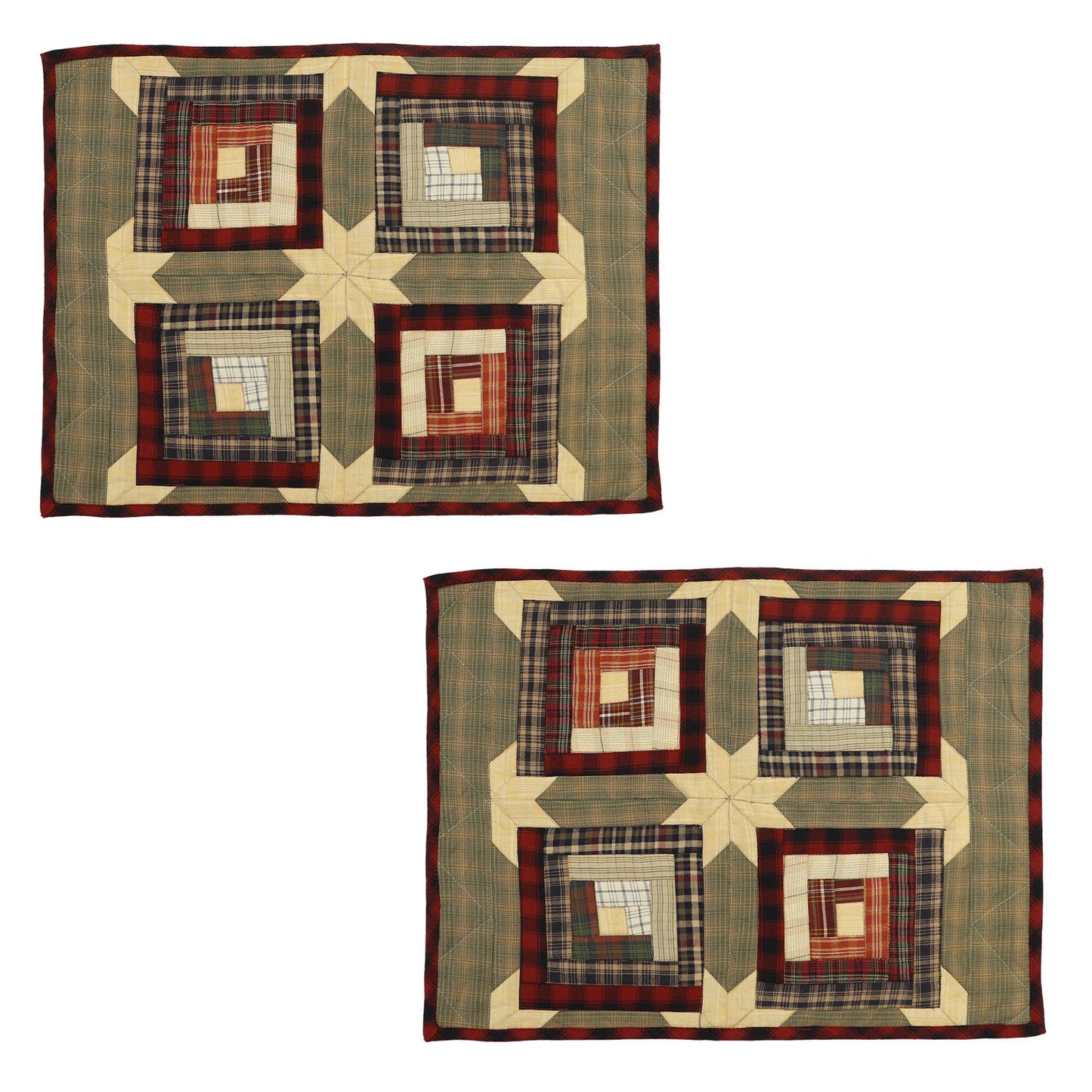 Quilted Placemat & Table toppers Tablemat Country Cabin Green gold by HOME HEART Brands(Made in India)