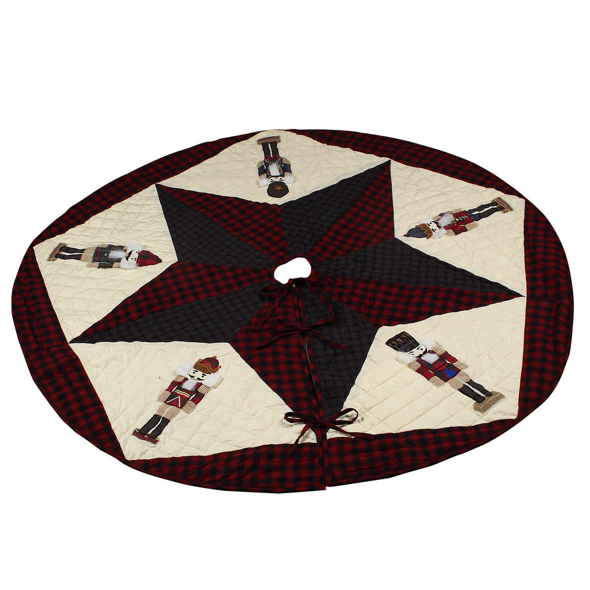 Christmas tree skirt NUTCRACKER Plaid Quilted 46" round patchwork embroidered Cotton Thick Double Layer by HOME HEART Brands(Made in India)