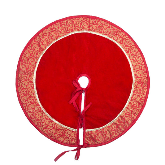 Christmas tree skirt classic micro red Velvet with Brocade Border Thick Double Layer by HOME HEART Brands