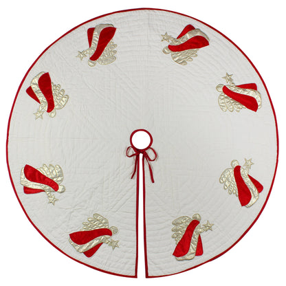 Christmas tree skirt quilted ivory cotton fabric & gold red Angel Applique style by HOME HEART Brands
