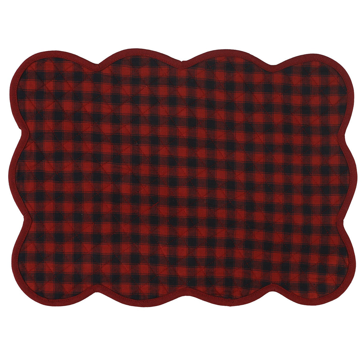 Quilted Place mat Scalloped Black/red buffalo Country Plaid 14"X19" by HOME HEART Brands/Tablemat