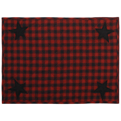 Quilted place mat with black star embroidered on Black/Red Country Plaid 14"X19" by HOME HEART Brands/Tablemat