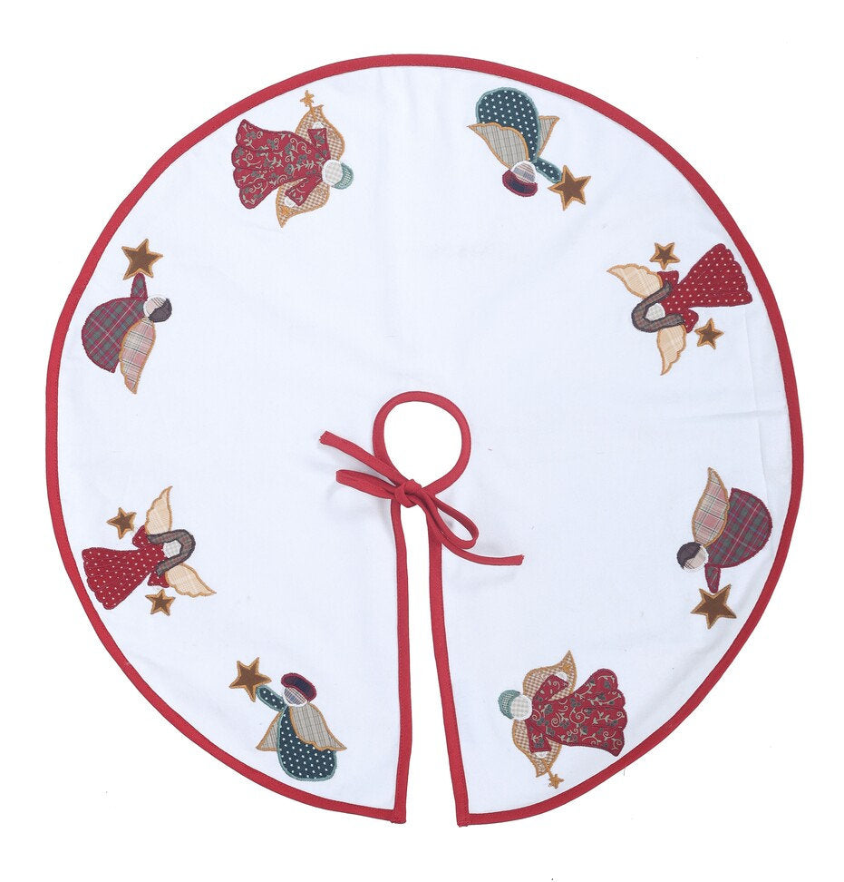 Christmas tree skirt Cotton Sturdy ivory Duck Fabric & multi colour Angel Applique style by HOME HEART Brands
