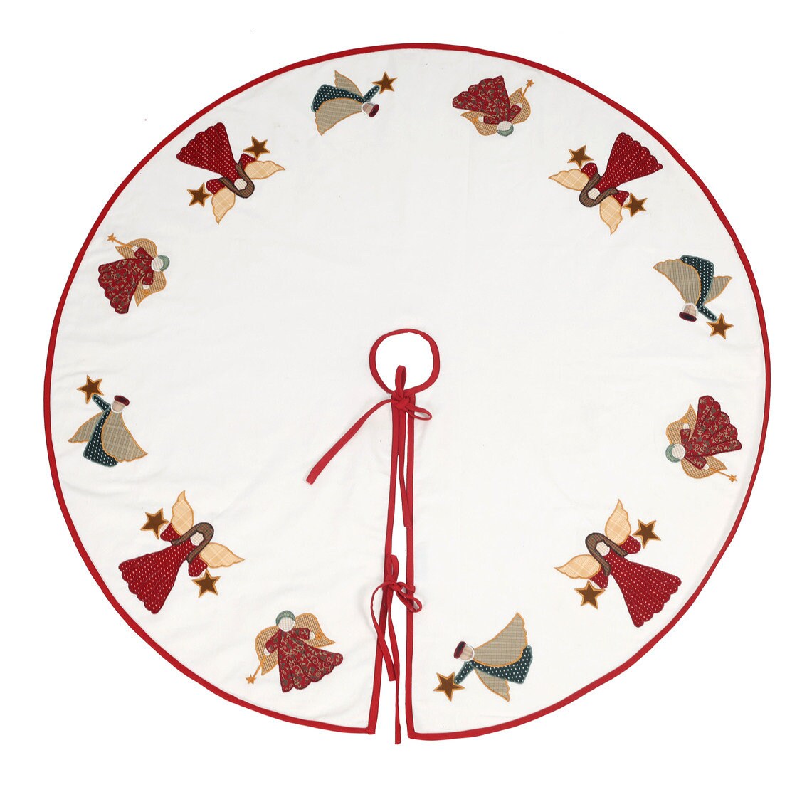 Christmas tree skirt Cotton Sturdy ivory Duck Fabric & multi colour Angel Applique style by HOME HEART Brands