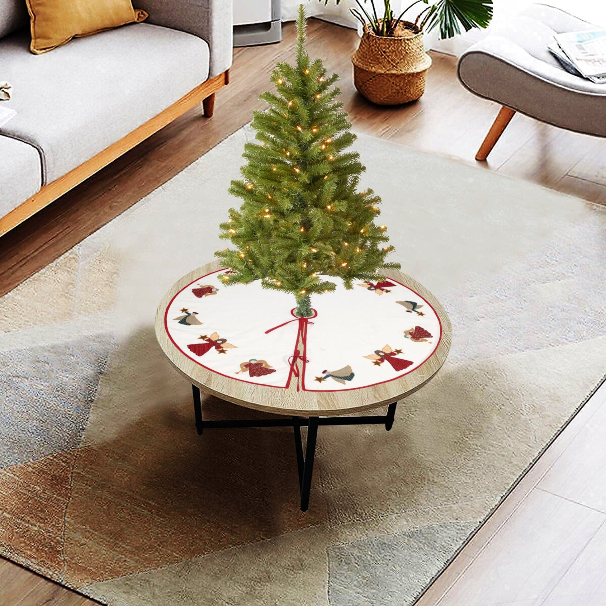 Christmas tree skirt Cotton Sturdy ivory Duck Fabric & multi colour Angel Applique style by HOME HEART Brands