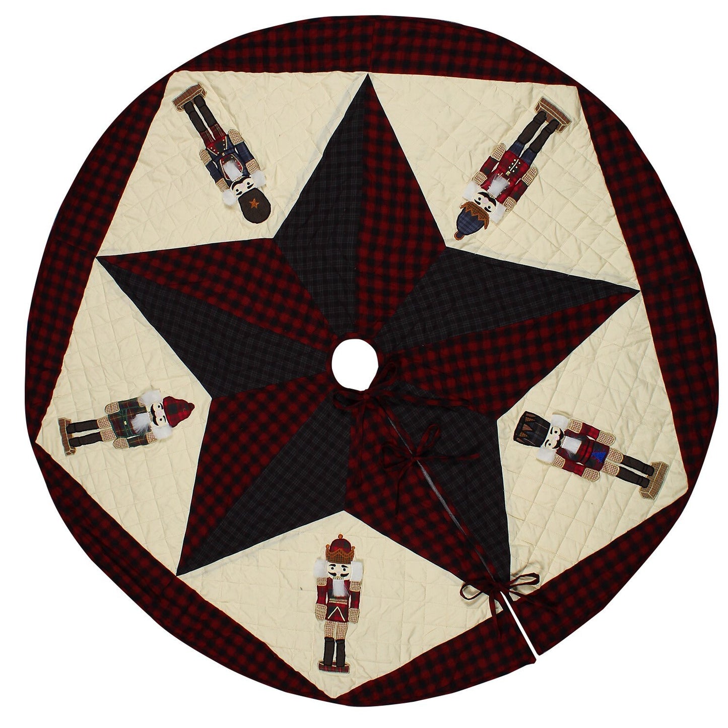 Christmas tree skirt NUTCRACKER Plaid Quilted 46" round patchwork embroidered Cotton Thick Double Layer by HOME HEART Brands(Made in India)