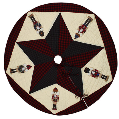 Christmas tree skirt NUTCRACKER Plaid Quilted 46" round patchwork embroidered Cotton Thick Double Layer by HOME HEART Brands(Made in India)