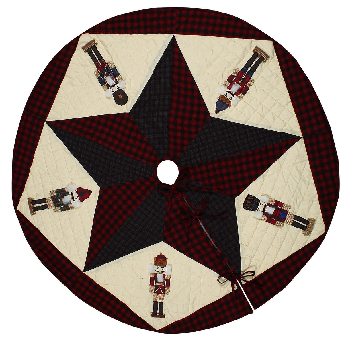 Christmas tree skirt NUTCRACKER Plaid Quilted 46" round patchwork embroidered Cotton Thick Double Layer by HOME HEART Brands(Made in India)