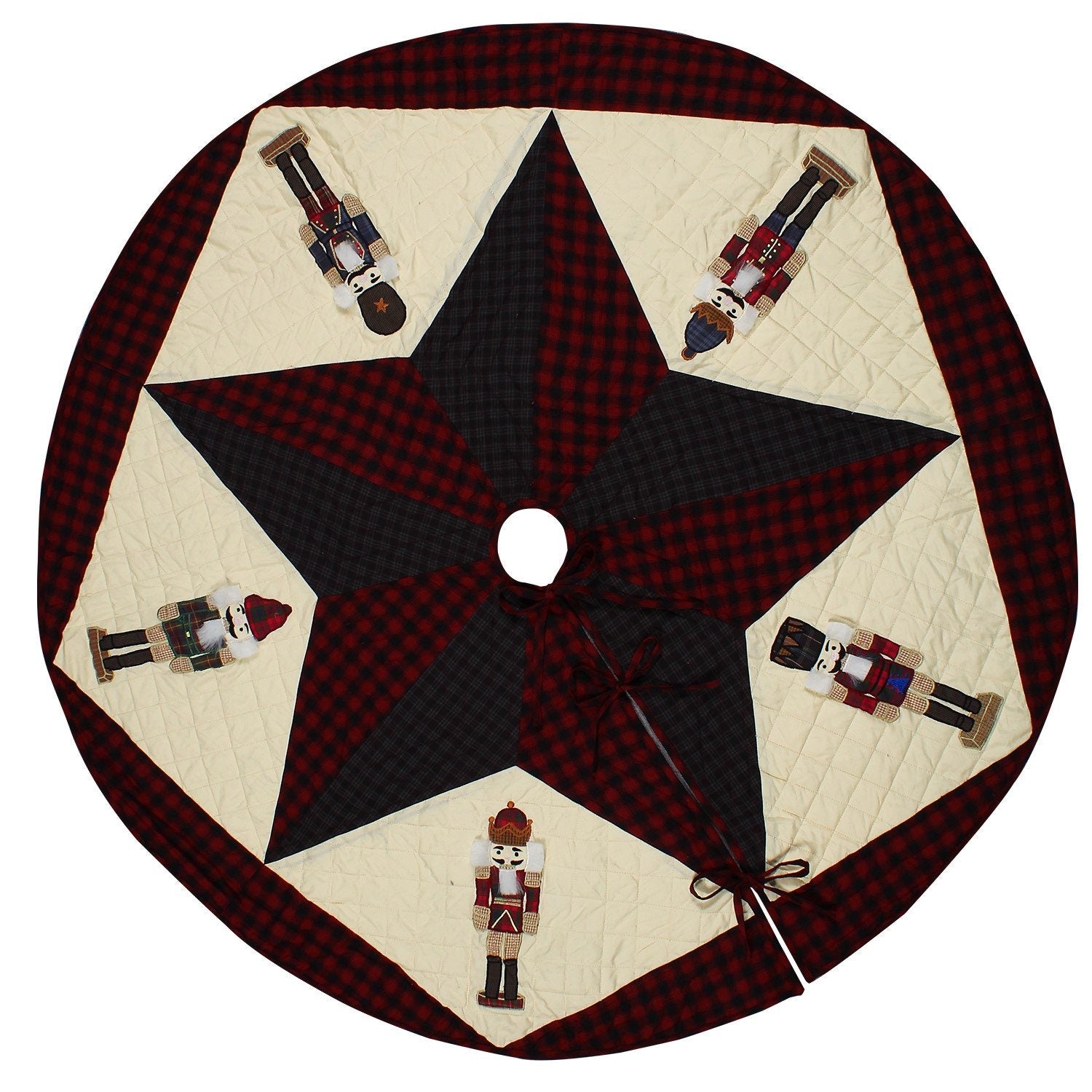 Christmas tree skirt NUTCRACKER Plaid Quilted 46" round patchwork embroidered Cotton Thick Double Layer by HOME HEART Brands(Made in India)