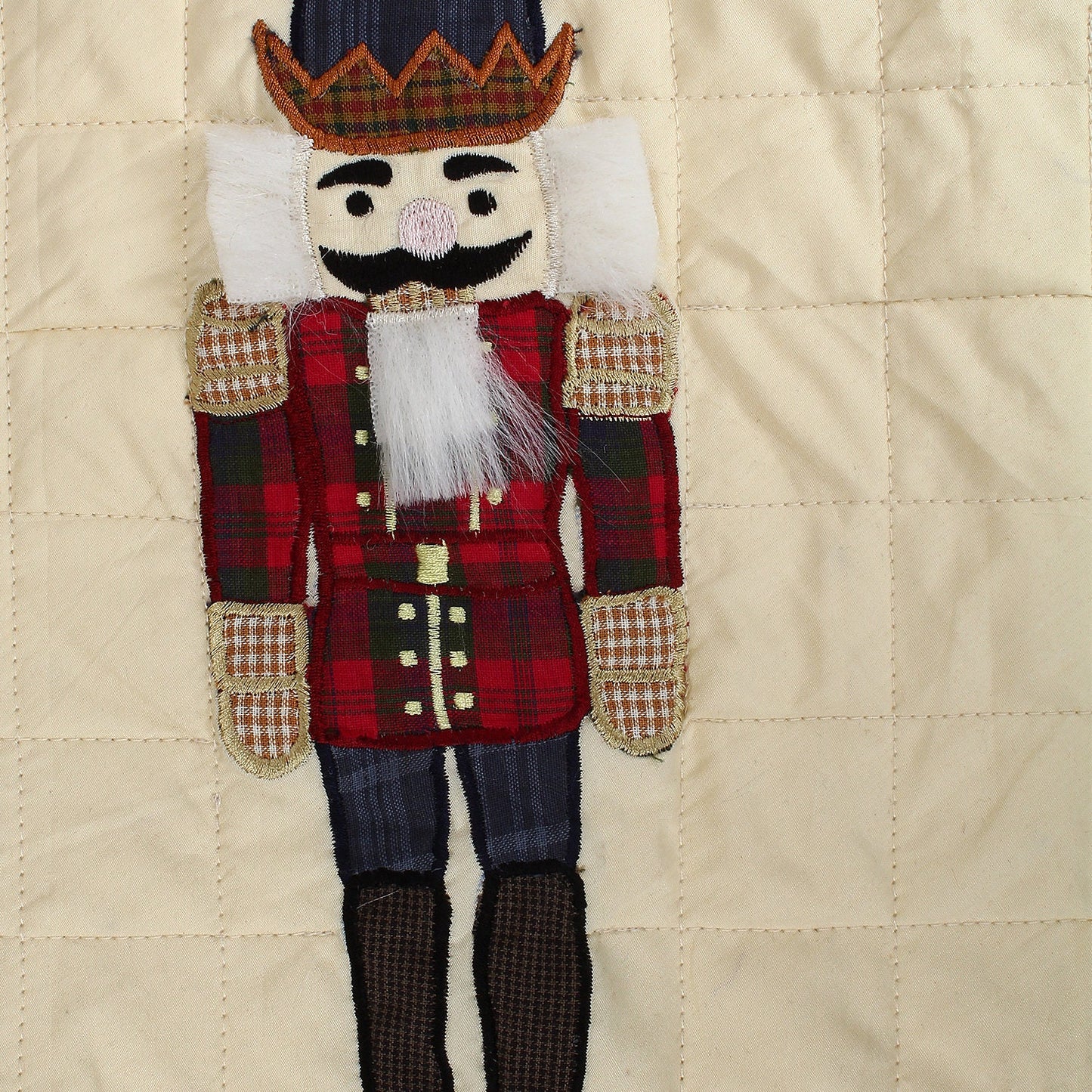 Christmas tree skirt NUTCRACKER Plaid Quilted 46" round patchwork embroidered Cotton Thick Double Layer by HOME HEART Brands(Made in India)