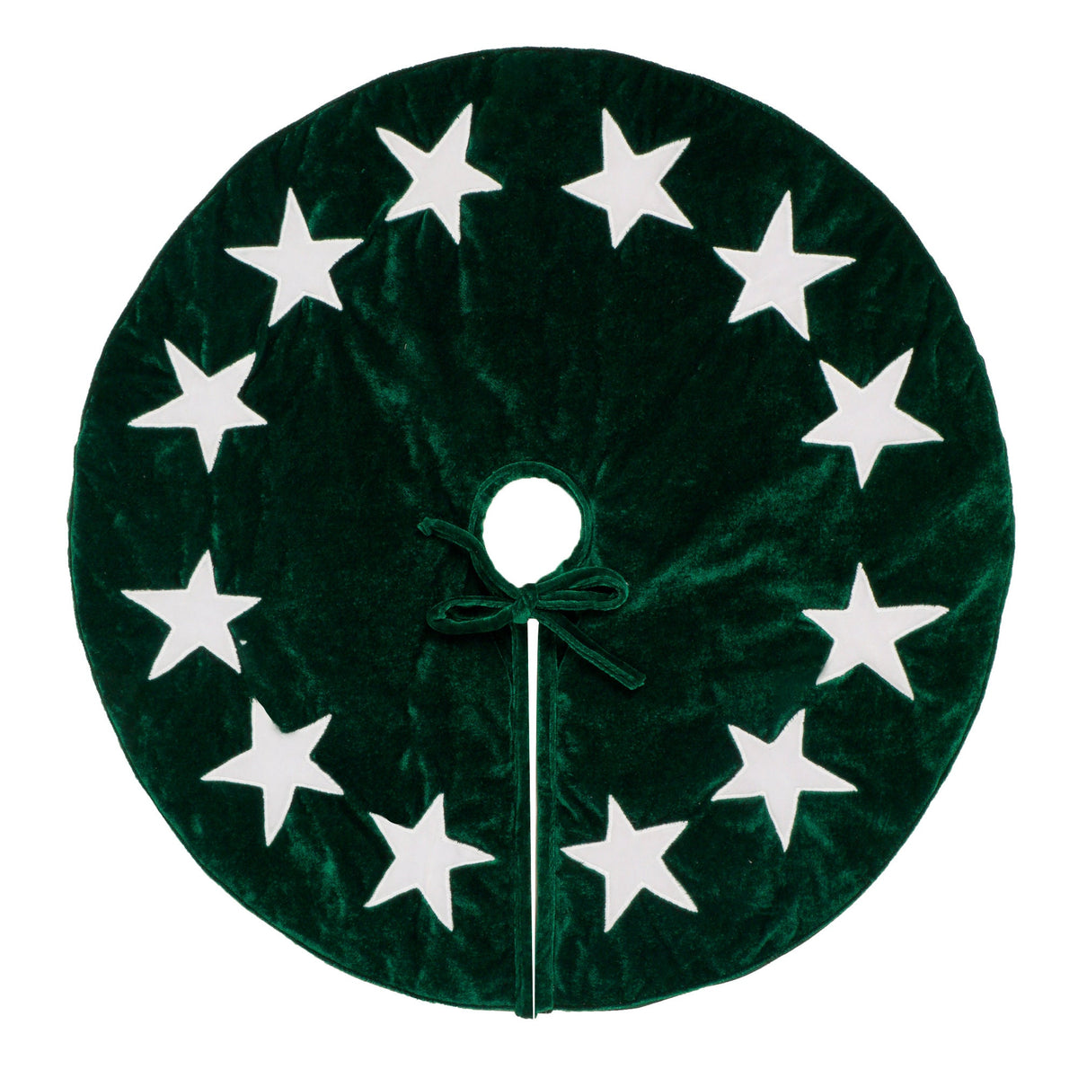 Christmas tree skirt classic micro green Velvet fabric with Star Applique Thick Double Layer by HOME HEART Brands