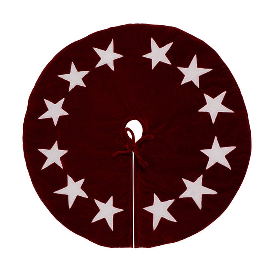 Christmas tree skirt classic micro burgundy Velvet fabric with Star Applique Thick Double Layer by HOME HEART Brands