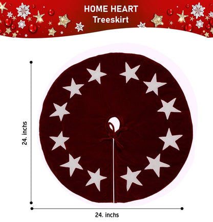 Christmas tree skirt classic micro burgundy Velvet fabric with Star Applique Thick Double Layer by HOME HEART Brands