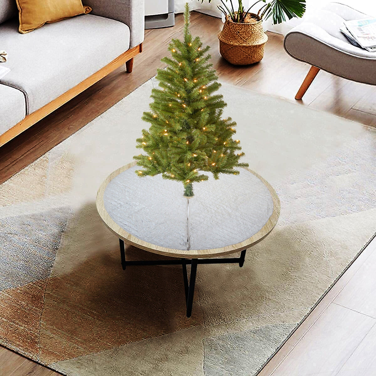 Christmas tree skirt classic micro ivory Velvet Quilted Thick Double Layer by HOME HEART Brands