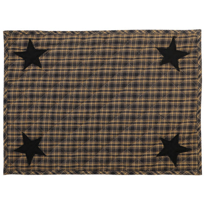 Quilted PLACEMAT & Table toppers Table mat black star embroidered Black/Beige Country Plaid 14"X19" by HOME HEART Brands(Made in India)