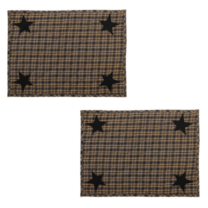 Quilted PLACEMAT & Table toppers Table mat black star embroidered Black/Beige Country Plaid 14"X19" by HOME HEART Brands(Made in India)