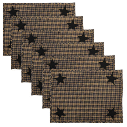 Quilted PLACEMAT & Table toppers Table mat black star embroidered Black/Beige Country Plaid 14"X19" by HOME HEART Brands(Made in India)