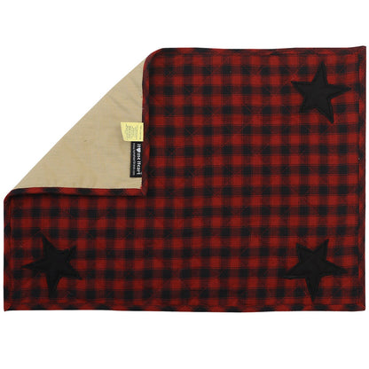 Quilted place mat with black star embroidered on Black/Red Country Plaid 14"X19" by HOME HEART Brands/Tablemat