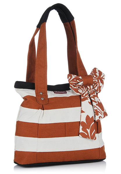 Hand bag duck cotton canvas bag hand crafted bow FRANCES bag by HOME HEART Brands(Made in India)