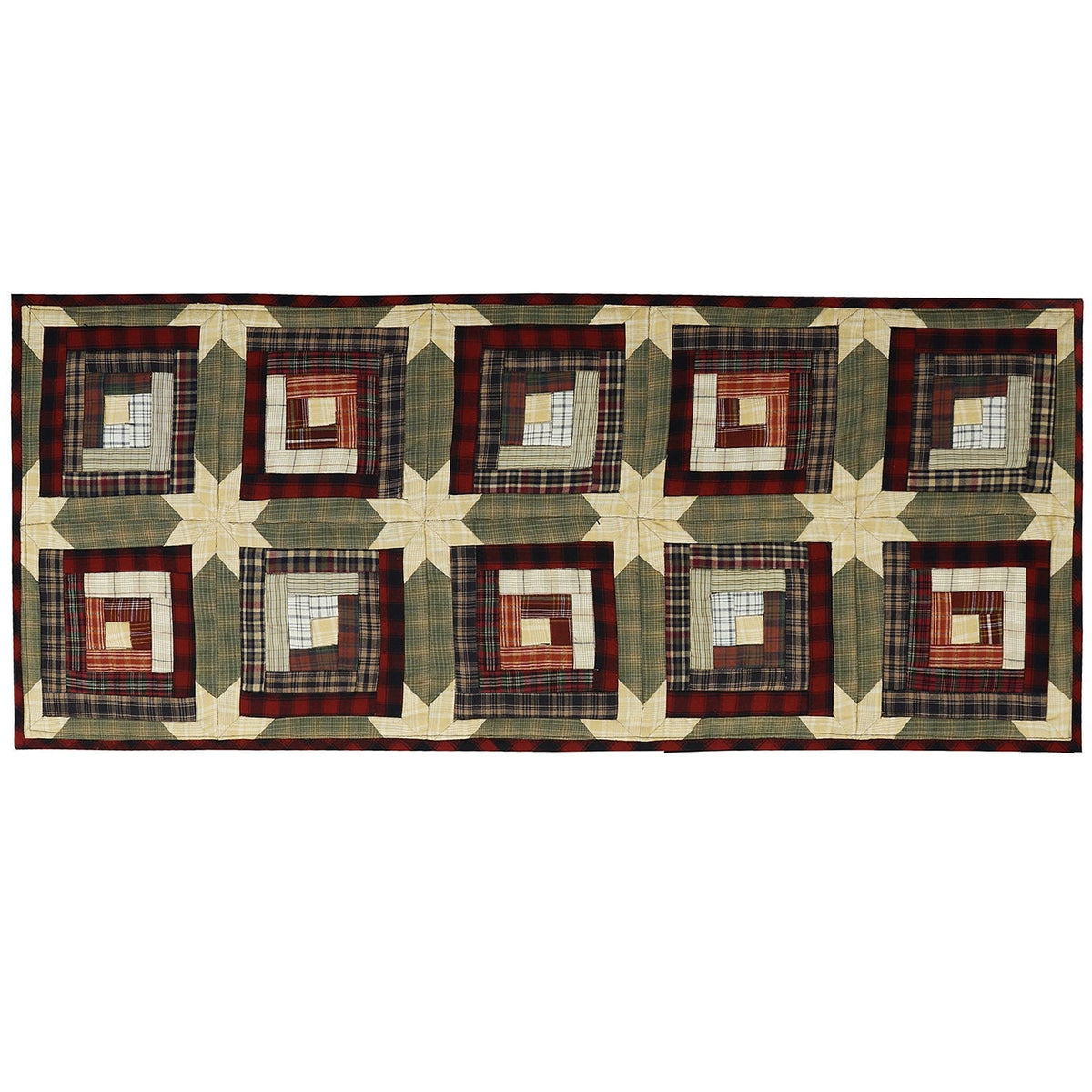 Quilted Table Runner, Wallhanging & Table Toppers Country cabin green gold plaid patchwork by HOME HEART Brands( Made in India)