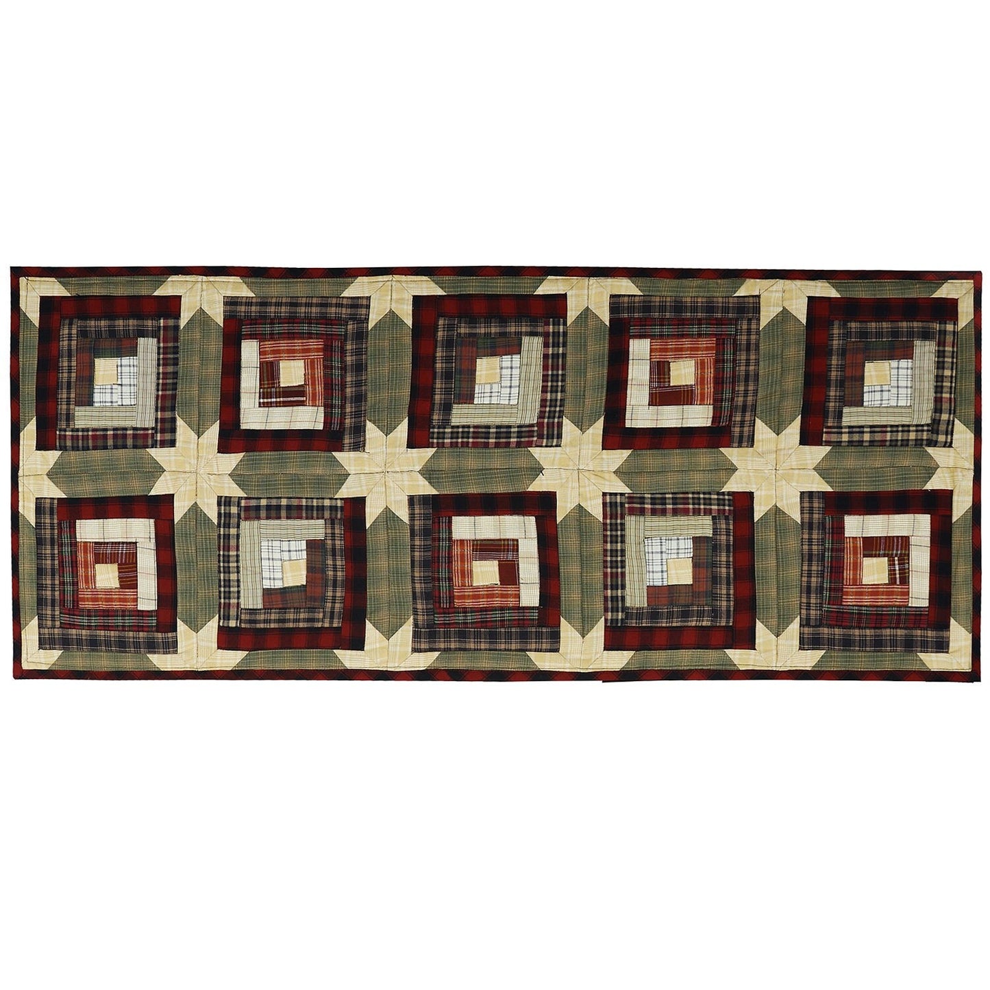 Quilted Table Runner, Wallhanging & Table Toppers Country cabin green gold plaid patchwork by HOME HEART Brands( Made in India)