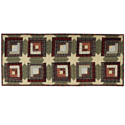 Quilted Table Runner, Wallhanging & Table Toppers Country cabin green gold plaid patchwork by HOME HEART Brands( Made in India)