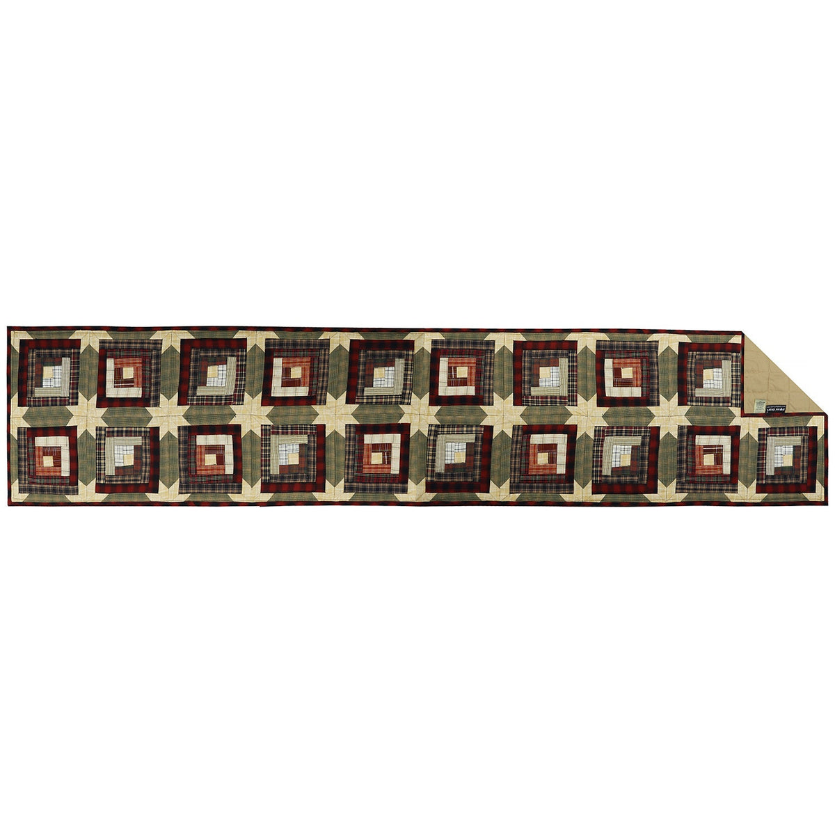 Quilted Table Runner, Wallhanging & Table Toppers Country cabin green gold plaid patchwork by HOME HEART Brands( Made in India)